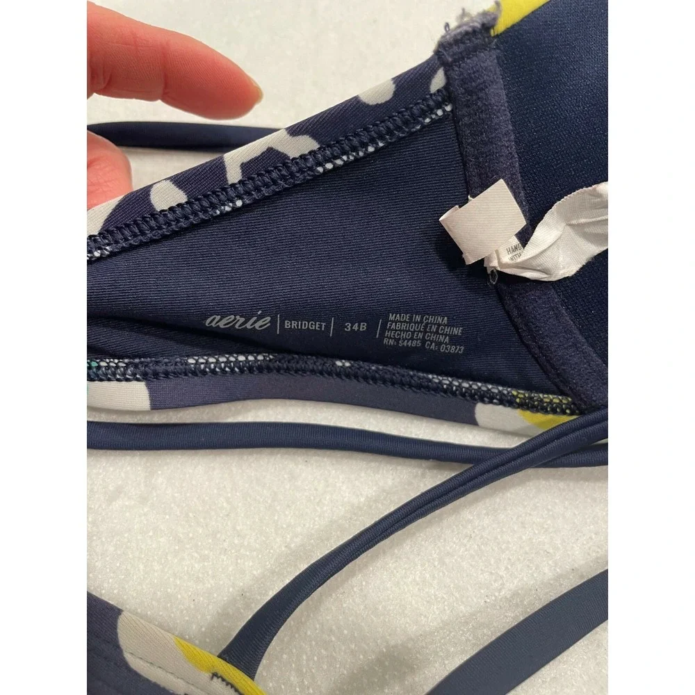 Aerie Bridget Bikini Top Underwire‎ Padded Strappy Floral 34B Navy Yellow